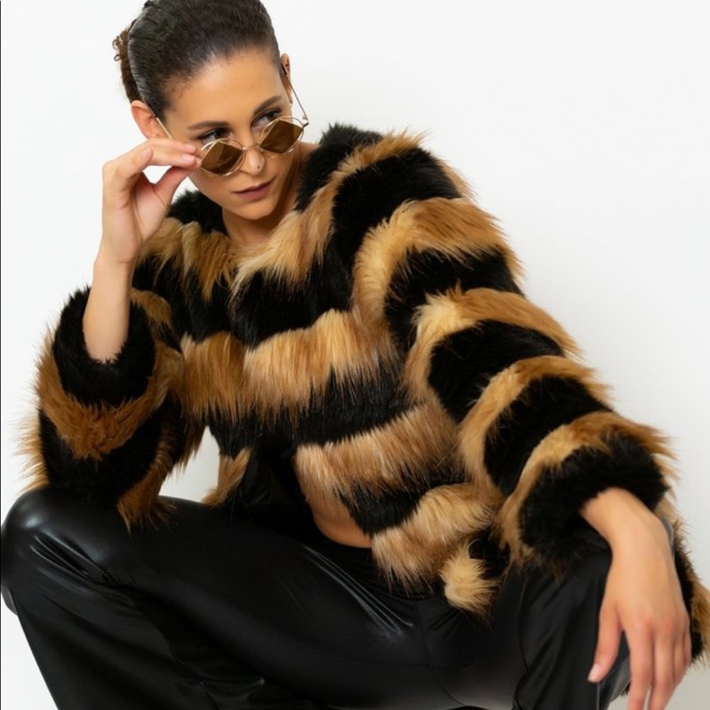 Cognac & Black Faux Fur Jacket!